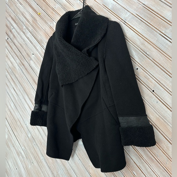 Mackage for Aritzia Black Wool Teddy Crossover Button Sheepskin Viscose Jacket - Picture 2 of 10